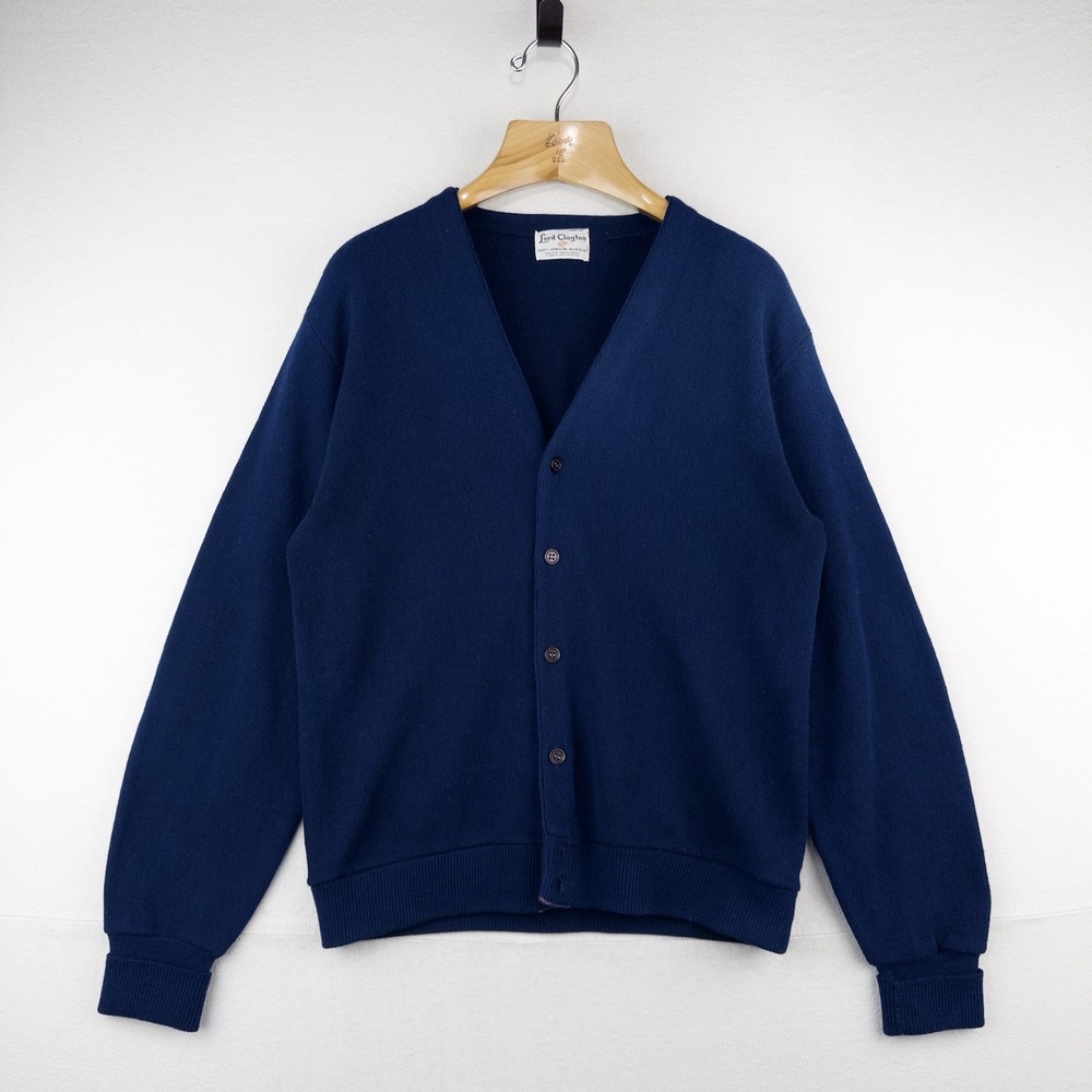 70's Vtg Lord Clayton Virgin Acrylic Cardigan Navy Blue Men's Medium (40)
